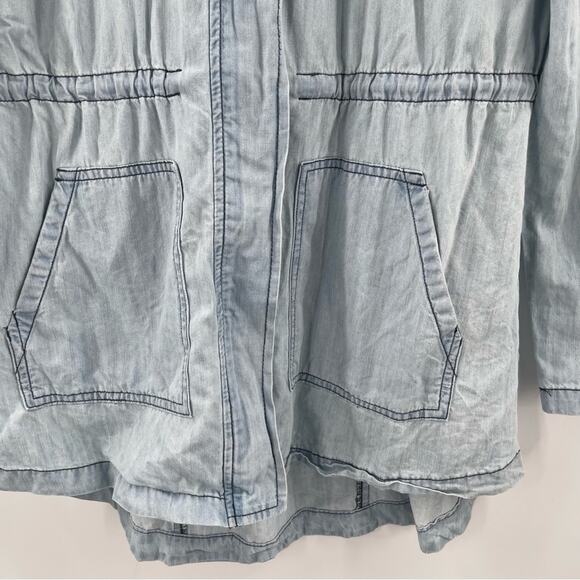 JACK BY BB DAKOTA Jacket Small Chambray Hi-Low Hooded Zip Up Lightweight Casual - Picture 8 of 16
